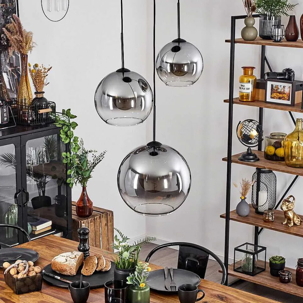 Suspension Verre 20 Cm, 25 Cm, 30Cm Koyoto Clair, Fume, 3 Lumieres