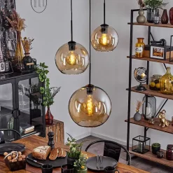 Suspension Verre 20 Cm, 25 Cm, 30Cm Koyoto Ambre, 3 Lumieres