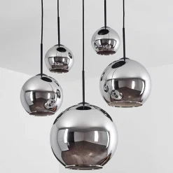 Suspension Verre 15 Cm, 20 Cm, 25 Cm, 30Cm Koyoto Chrome, Fume, 5 Lumieres