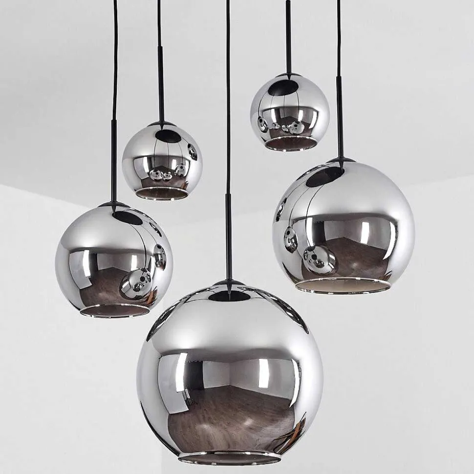Suspension Verre 15 Cm, 20 Cm, 25 Cm, 30Cm Koyoto Chrome, Fume, 5 Lumieres