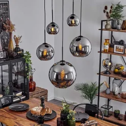 Suspension Verre 15 Cm, 20 Cm, 25 Cm, 30Cm Koyoto Chrome, Fume, 5 Lumieres