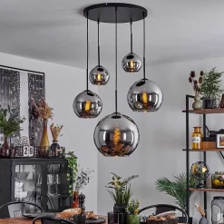 Suspension Verre 15 Cm, 20 Cm, 25 Cm, 30Cm Koyoto Chrome, Fume, 5 Lumieres