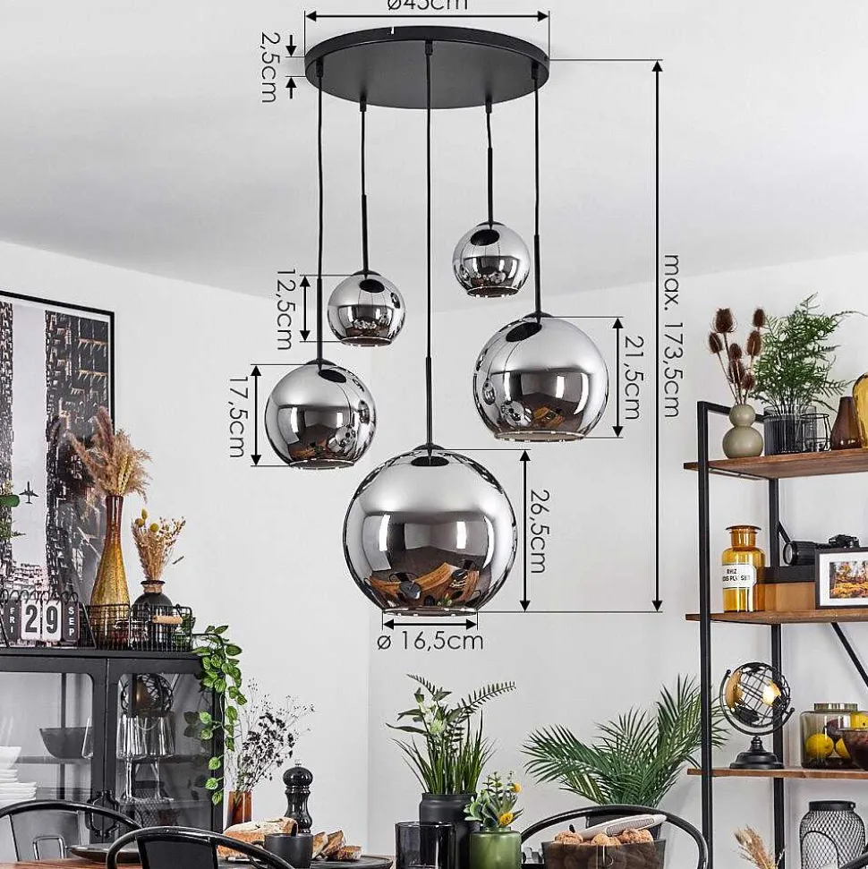 Suspension Verre 15 Cm, 20 Cm, 25 Cm, 30Cm Koyoto Chrome, Fume, 5 Lumieres