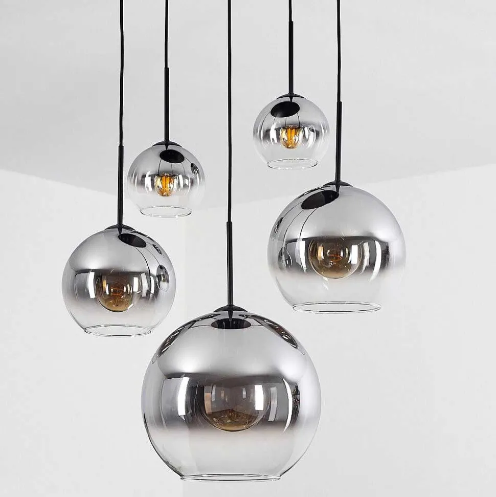 Suspension Verre 15 Cm, 20 Cm, 25 Cm, 30Cm Koyoto Clair, Fume, 5 Lumieres