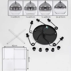 Suspension Verre 15 Cm, 20 Cm, 25 Cm, 30Cm Koyoto Clair, Fume, 5 Lumieres