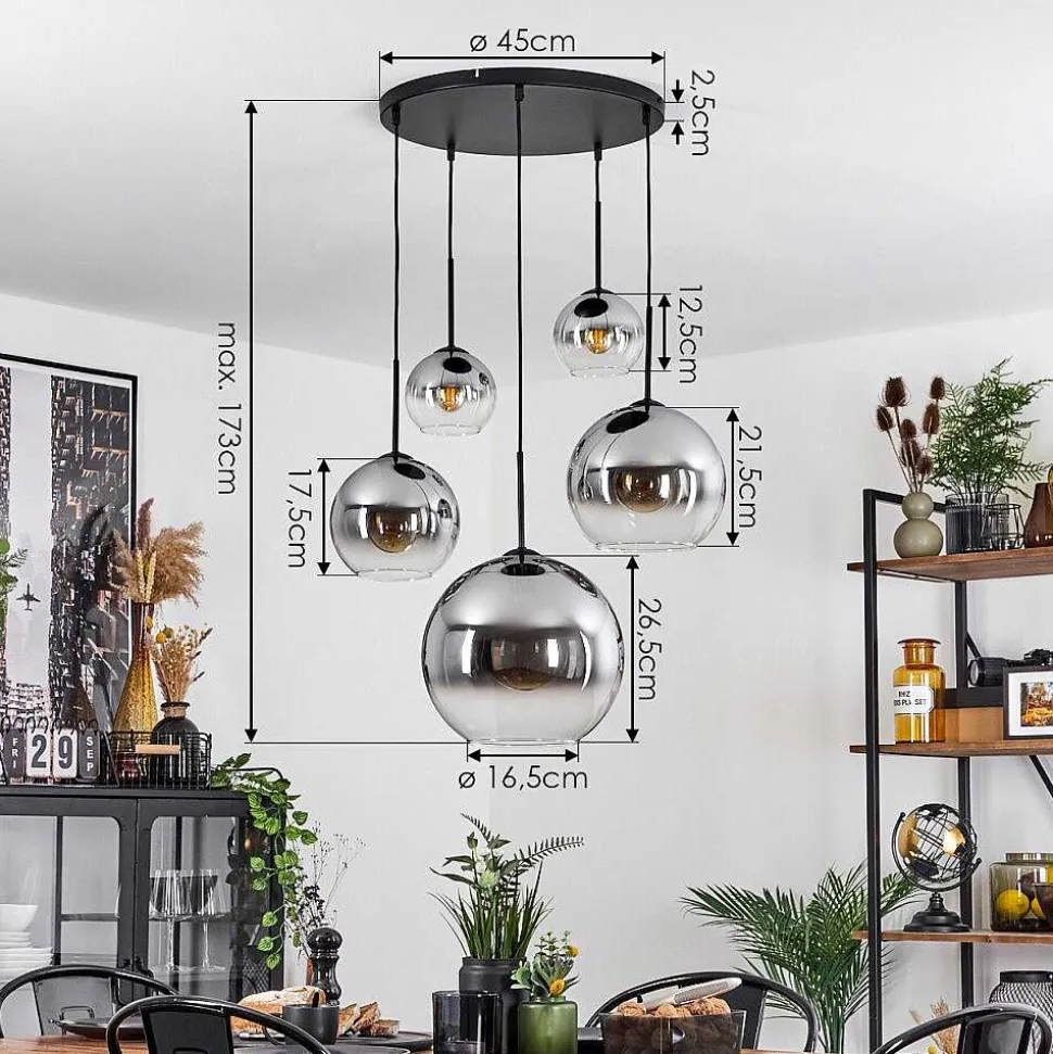 Suspension Verre 15 Cm, 20 Cm, 25 Cm, 30Cm Koyoto Clair, Fume, 5 Lumieres