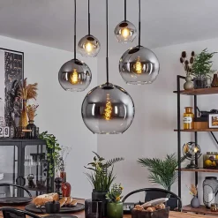 Suspension Verre 15 Cm, 20 Cm, 25 Cm, 30Cm Koyoto Clair, Fume, 5 Lumieres