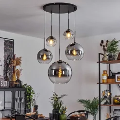 Suspension Verre 15 Cm, 20 Cm, 25 Cm, 30Cm Koyoto Clair, Fume, 5 Lumieres