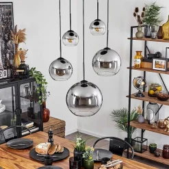 Suspension Verre 15 Cm, 20 Cm, 25 Cm, 30Cm Koyoto Clair, Fume, 5 Lumieres