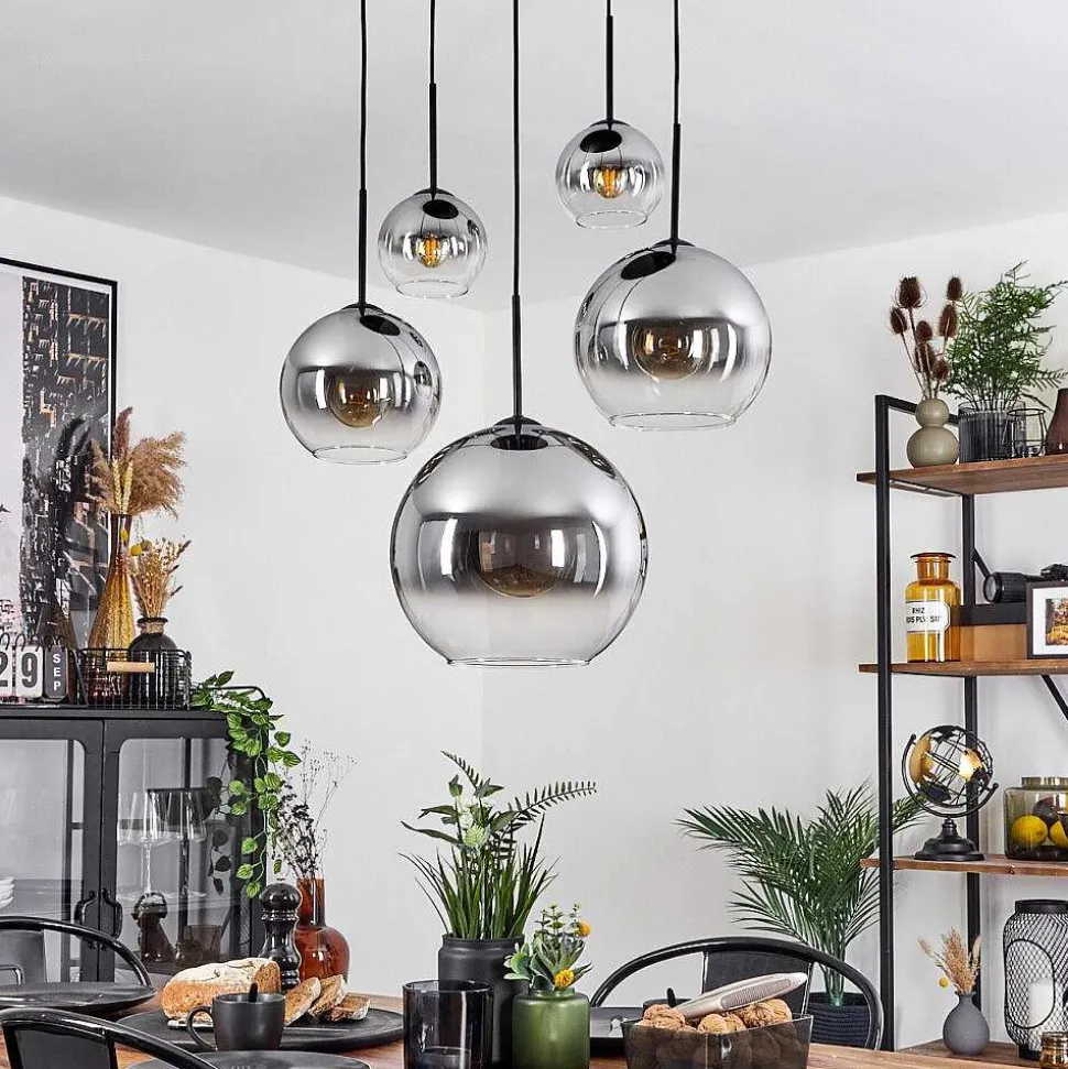 Suspension Verre 15 Cm, 20 Cm, 25 Cm, 30Cm Koyoto Clair, Fume, 5 Lumieres