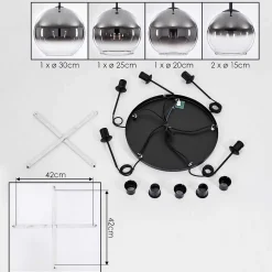 Suspension Verre 15 Cm, 20 Cm, 25 Cm, 30Cm Koyoto Chrome, Clair, Fume, 5 Lumieres