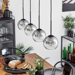 Suspension Verre 15 Cm Koyoto Clair, Fume, 4 Lumieres