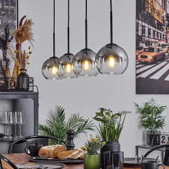 Suspension Verre 15 Cm Koyoto Clair, Fume, 4 Lumieres