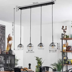 Suspension Verre 15 Cm Koyoto Clair, Fume, 4 Lumieres