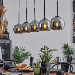 Suspension Verre 15 Cm Koyoto Chrome, Fume, 5 Lumieres