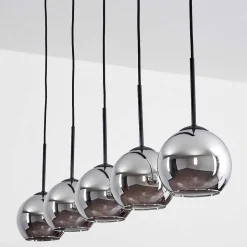 Suspension Verre 15 Cm Koyoto Chrome, Fume, 5 Lumieres