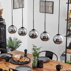 Suspension Verre 15 Cm Koyoto Chrome, Fume, 5 Lumieres