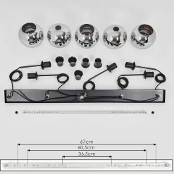 Suspension Verre 15 Cm Koyoto Chrome, Fume, 5 Lumieres