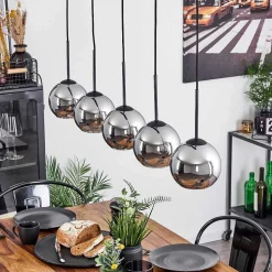 Suspension Verre 15 Cm Koyoto Chrome, Fume, 5 Lumieres