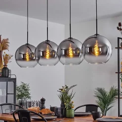 Suspension Verre 30 Cm Koyoto Clair, Fume, 4 Lumieres