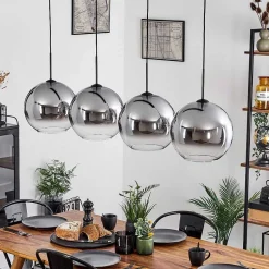 Suspension Verre 30 Cm Koyoto Clair, Fume, 4 Lumieres