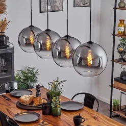 Suspension Verre 30 Cm Koyoto Clair, Fume, 4 Lumieres