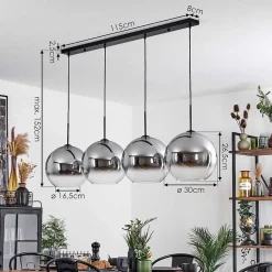 Suspension Verre 30 Cm Koyoto Clair, Fume, 4 Lumieres