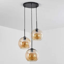 Suspension Verre 25 Cm Koyoto Ambre, 3 Lumieres