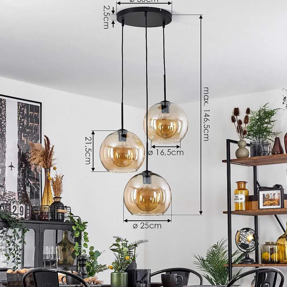 Suspension Verre 25 Cm Koyoto Ambre, 3 Lumieres