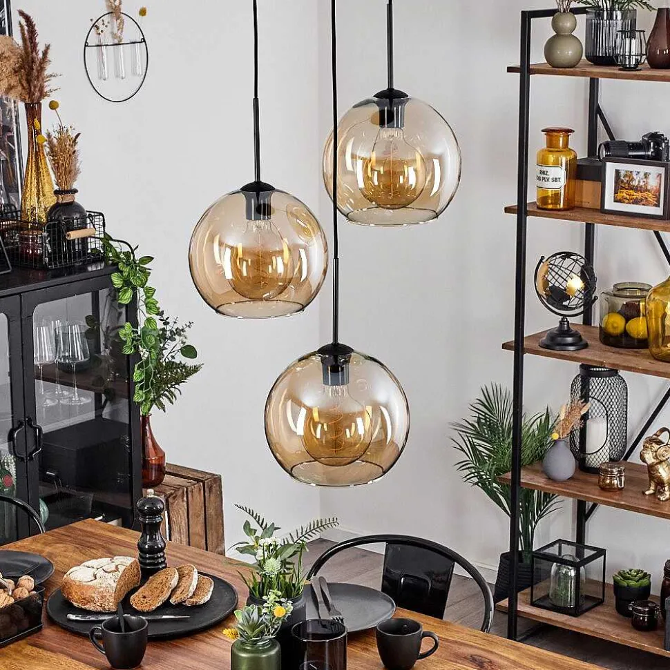 Suspension Verre 25 Cm Koyoto Ambre, 3 Lumieres