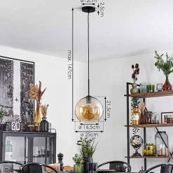 Suspension Verre 25 Cm Koyoto Ambre, 1 Lumiere