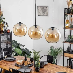 Suspension Verre 30 Cm Koyoto Ambre, 3 Lumieres