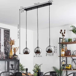 Suspension Verre 15 Cm Koyoto Chrome, Fume, 3 Lumieres