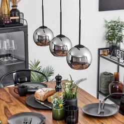 Suspension Verre 15 Cm Koyoto Chrome, Fume, 3 Lumieres