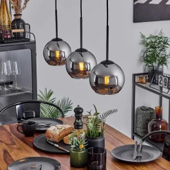 Suspension Verre 15 Cm Koyoto Chrome, Fume, 3 Lumieres