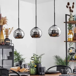 Suspension Verre 15 Cm Koyoto Chrome, Fume, 3 Lumieres