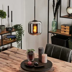 Suspension Verre 15 Cm Lauden Chrome, Fume, 1 Lumiere