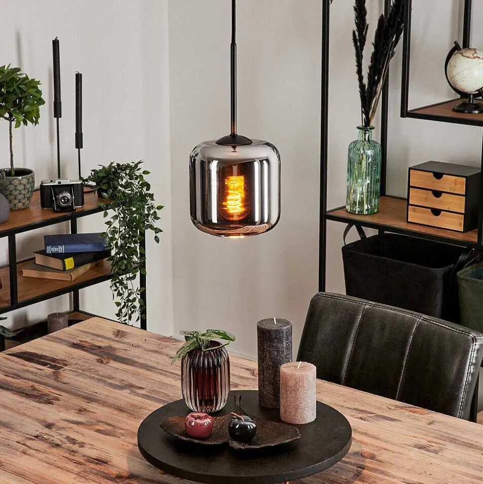 Suspension Verre 15 Cm Lauden Chrome, Fume, 1 Lumiere