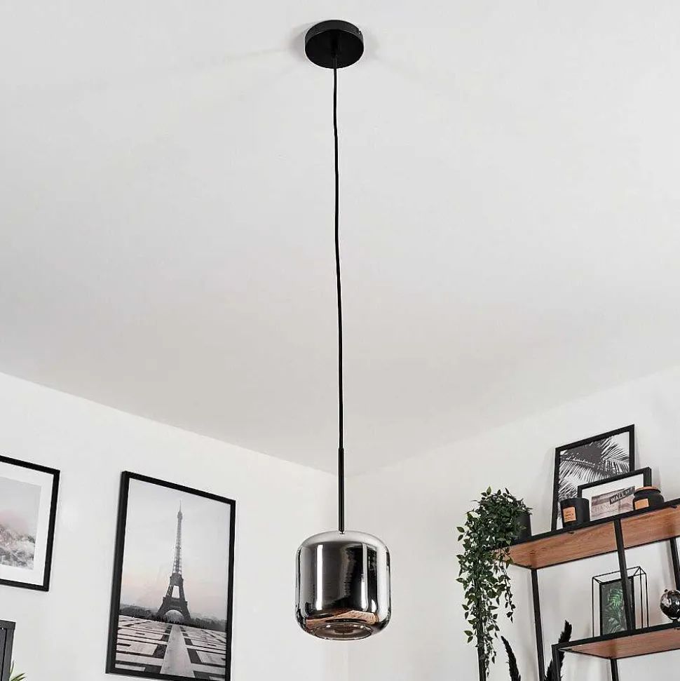 Suspension Verre 15 Cm Lauden Chrome, Fume, 1 Lumiere