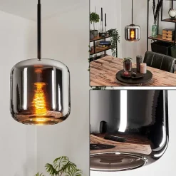 Suspension Verre 15 Cm Lauden Chrome, Fume, 1 Lumiere