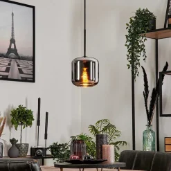 Suspension Verre 15 Cm Lauden Chrome, Fume, 1 Lumiere