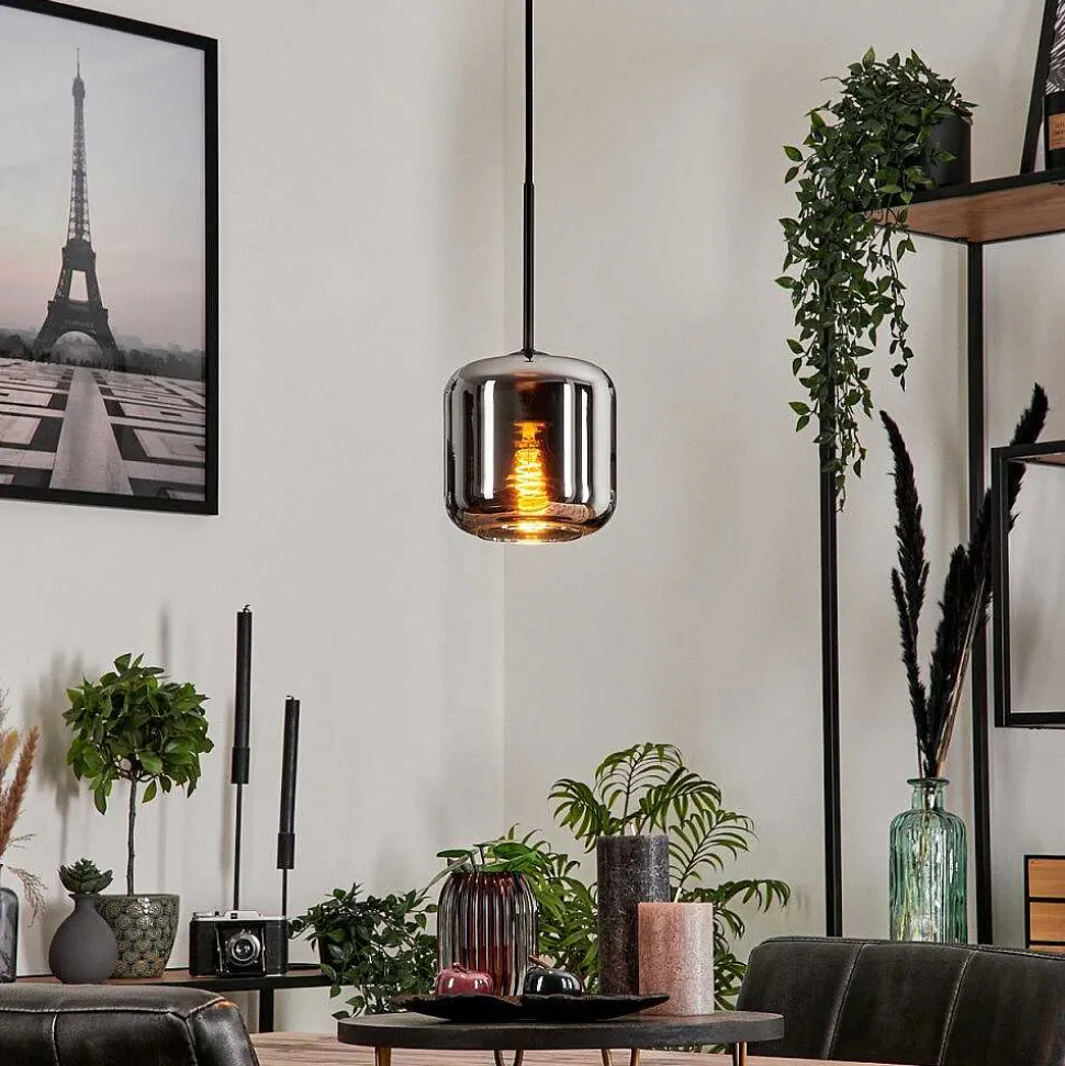 Suspension Verre 15 Cm Lauden Chrome, Fume, 1 Lumiere