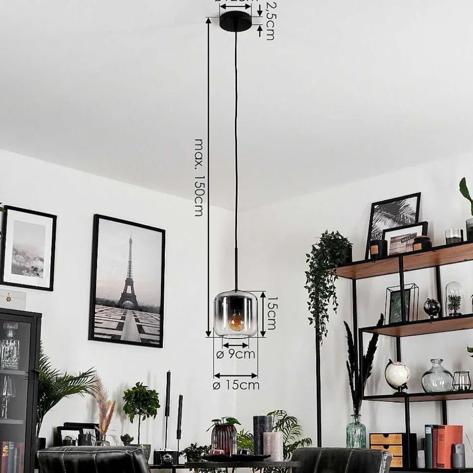 Suspension Verre 15 Cm Lauden Clair, Fume, 1 Lumiere