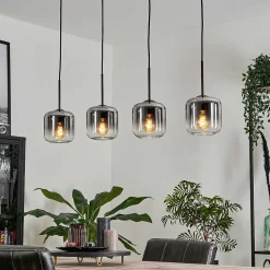 Suspension Verre 15 Cm Lauden Clair, Fume, 4 Lumieres