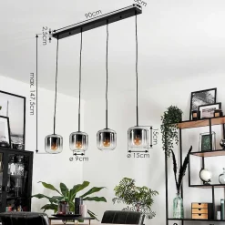 Suspension Verre 15 Cm Lauden Clair, Fume, 4 Lumieres