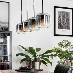 Suspension Verre 15 Cm Lauden Clair, Fume, 4 Lumieres