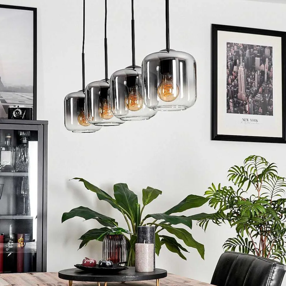 Suspension Verre 15 Cm Lauden Clair, Fume, 4 Lumieres