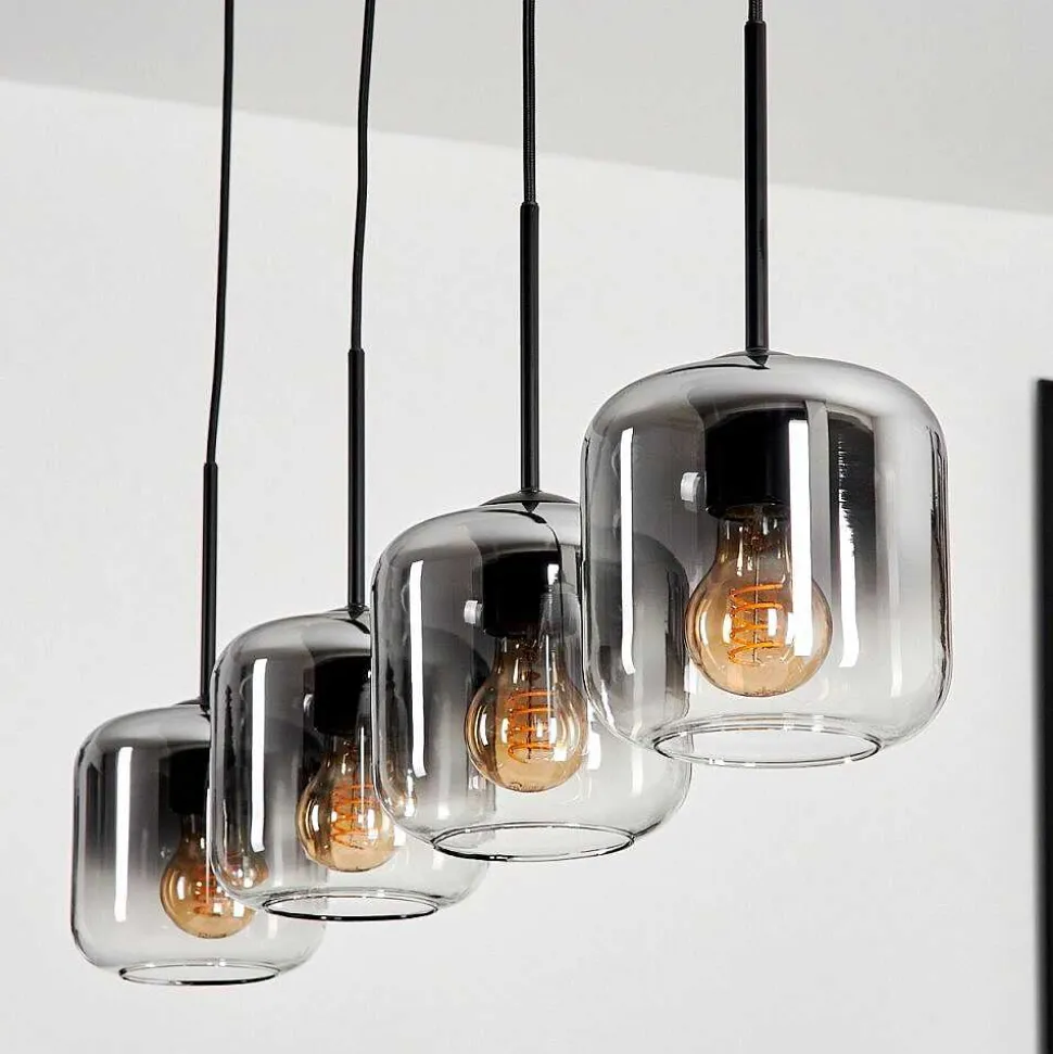 Suspension Verre 15 Cm Lauden Clair, Fume, 4 Lumieres