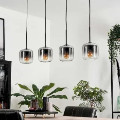 Suspension Verre 15 Cm Lauden Clair, Fume, 4 Lumieres