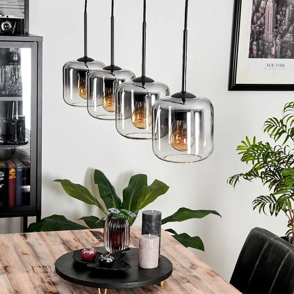 Suspension Verre 15 Cm Lauden Clair, Fume, 4 Lumieres